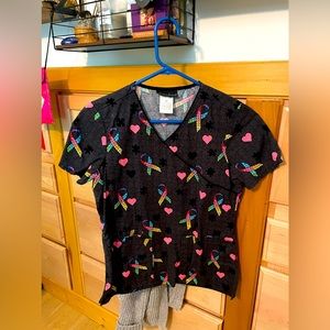 Breast cancer and autism awareness scrub top